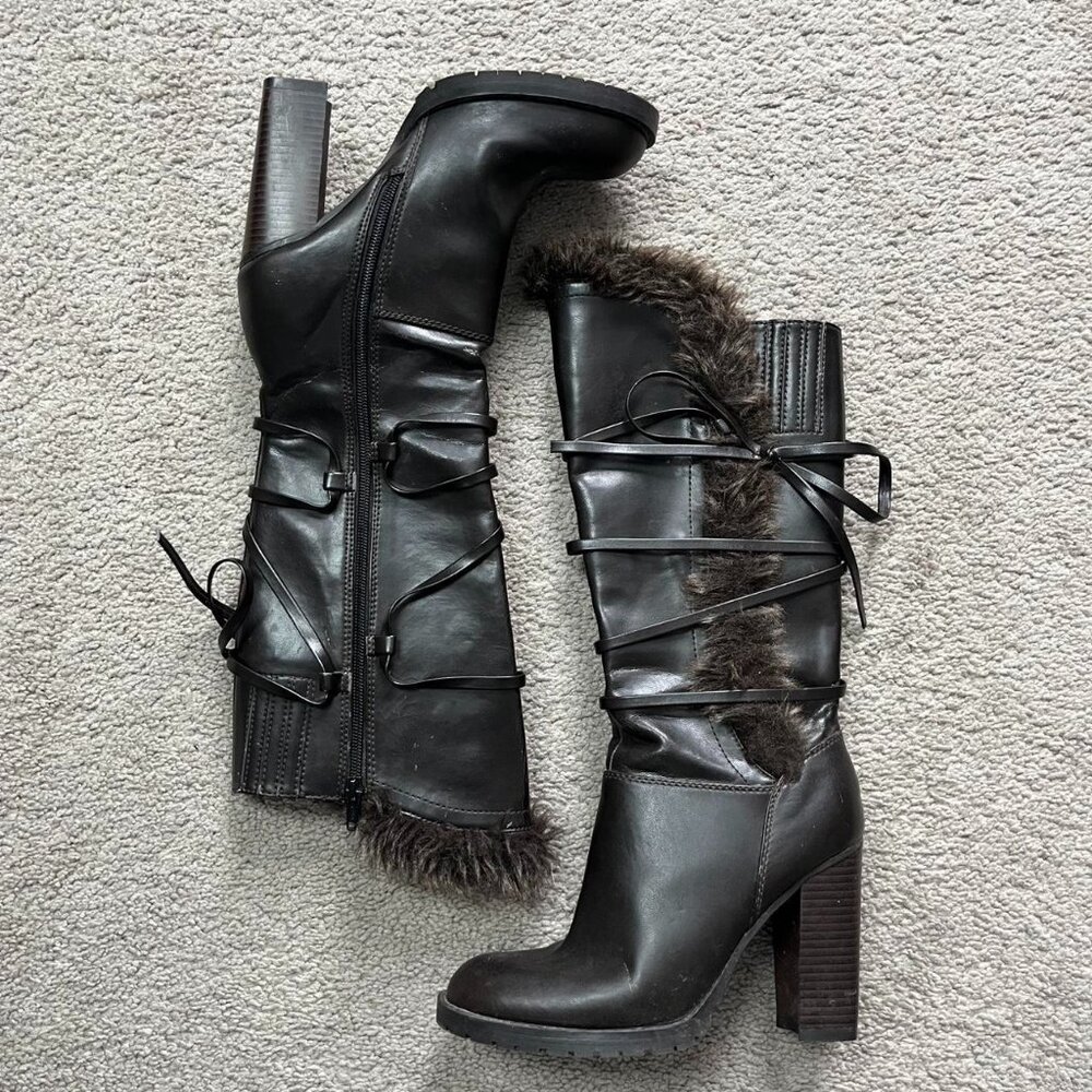 Brown Faux Fur Tall Heeled Boot